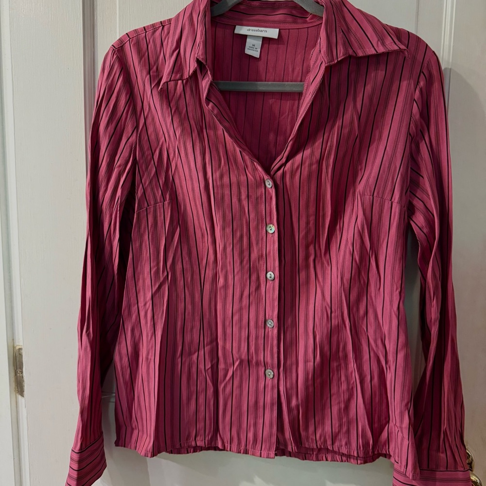Dress Barn Pink Striped Button-Down Shirt - Size M, EUC!